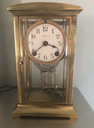 Antique Ansonia Brass Mantle Clock With Winding Key & Pendulum - Not Well