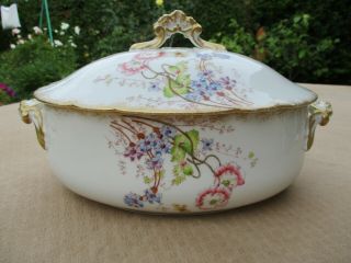 Antique French Limoges China M Redon Soup Tureen Poppies Embossed & Gold 1880 
