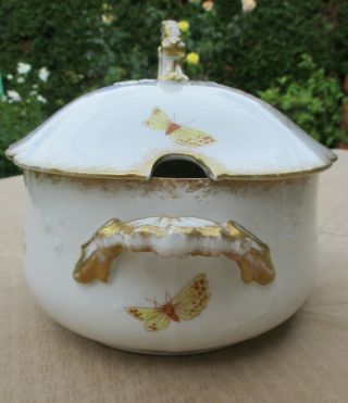ANTIQUE FRENCH LIMOGES CHINA M REDON SOUP TUREEN POPPIES EMBOSSED & GOLD 1880 ' s 2