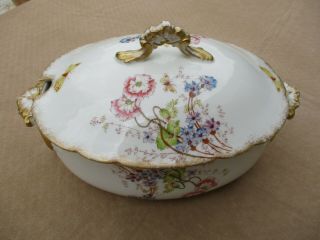 ANTIQUE FRENCH LIMOGES CHINA M REDON SOUP TUREEN POPPIES EMBOSSED & GOLD 1880 ' s 3