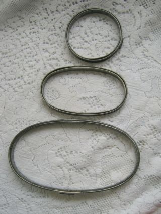 3 Vintage Metal Embroidery Hoops 2 Oval 1 Circle Cork Lined & Spring Tension
