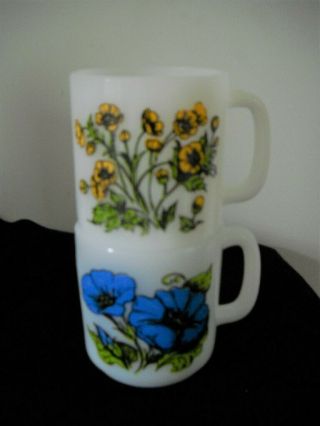 2 Vintage Glasbake Language Of Flowers Morning Glory & Buttercup Mugs