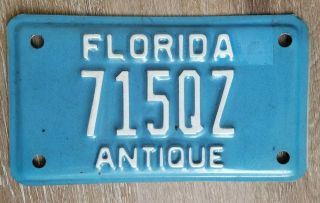 Florida Collector Antique Blue Motorcycle License Plate 715qz S2 - 3 - B5