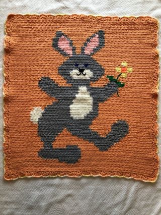 Vintage Handmade Crocheted Throw Lap Blanket Afghan Rabbit Bunny Baby 32 X 30