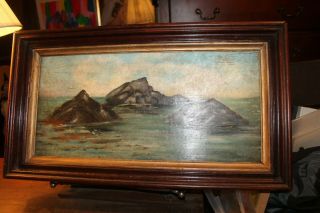 Antique Oil On Board Seascape Painting Framed 10 " X 21 " Circa 1800 
