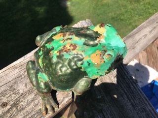 Antique Cast Iron Frog Still Bank Green Paint 2