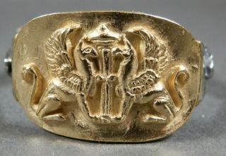 Ancient Roman Greek Gold Silver Ring Mythical Pair Griffins Griffons 50 - 90 Bc