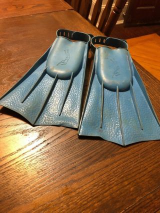 Vintage Aqua Blue Adjustable Swim Fins Flippers Size 2 - 4 Made In Usa