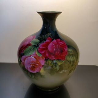 Antique c.  1908 P.  T.  Germany Tettau Bavaria RB Hand Painted Vase Signed J.  Braun 2