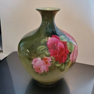 Antique c.  1908 P.  T.  Germany Tettau Bavaria RB Hand Painted Vase Signed J.  Braun 3