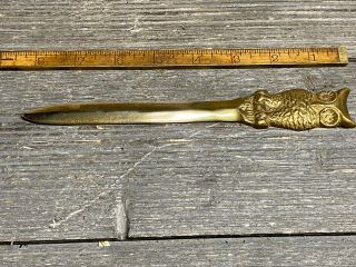 Vintage 8” Solid Brass Letter Opener With Owl