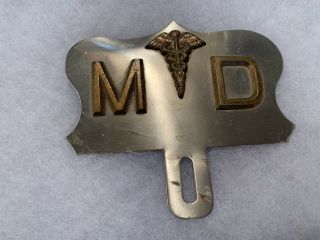 Vintage MD Vehicle License Plate Tag Topper Medical Doctor M D Caduceus 2
