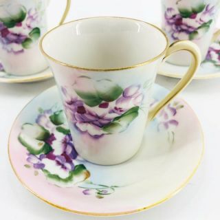 Vintage Nippon China JE - OH Hand Painted Demitasse Cups Saucers Set of 3 2
