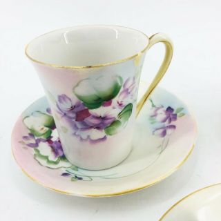 Vintage Nippon China JE - OH Hand Painted Demitasse Cups Saucers Set of 3 3