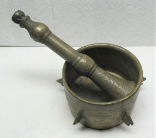 Heavy Antique Brass Mortar And Pestle Chemist Apothecary