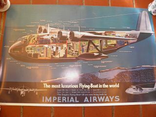 Very Large Travel Agent Poster Imperial Airways Flying Boat.