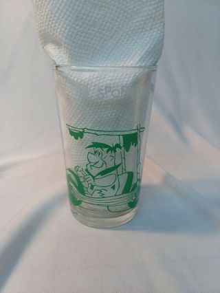 Vintage 1962 The Flintstones Jelly Glass " Fred In His Sports Car " Green