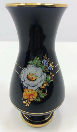 Vintage Stunning Vase Hand Made In Greece 24k Gold Cobalt Blue Art Pottery 5 7/8