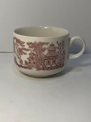 Vintage Churchill England Red Willow Pattern Coffee Or Soup Mug / Bowl