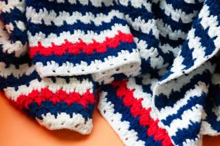 Vintage Afghan Throw Blanket | Red White And Blue Knit