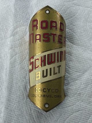 Nos Vintage Schwinn Built Road Master Bicycle Head Badge Cocyco Columbus,  Oh