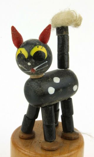 Vintage Halloween Black Cat Push Puppet Button Up Toy Thumb Collapsing (503)