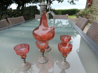 Antique Cranberry Ruby Jug & Glass Service Ancienne Aiguiere & Verre Rouge Rubis