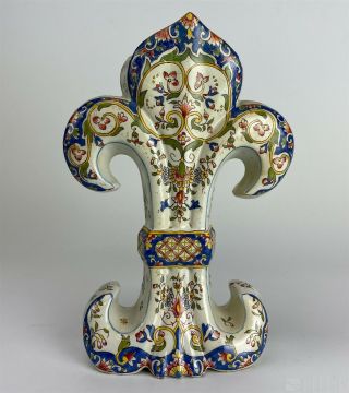 Antique 19th Century French Painted Fleur De Lis Majolica Pottery Vase Nr Sms