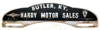 Vintage Butler Kentucky Hardy Motor Sales Plymouth License Plate Topper