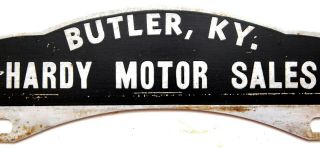 VINTAGE BUTLER KENTUCKY HARDY MOTOR SALES PLYMOUTH LICENSE PLATE TOPPER 3