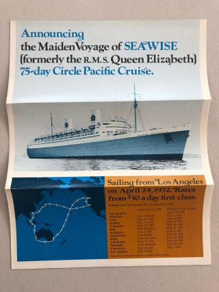 Ss Seawise University Queen Elizabeth Color Maiden Voyage Announcement/deck Plan