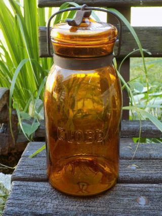 Antique Amber Glass Globe Fruit Jar Patented May 25 1886