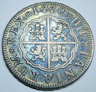 1770 Spanish Silver 2 Reales Antique 1700s Colonial Two Bit Pirate Treasure Coin