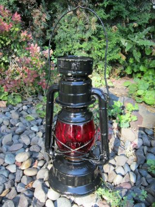 Antique Dietz Little Wizard Railroad Lantern City York U.  S.  A.  Red Glass
