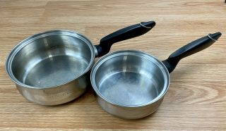 2 Vintage 6.  5” 8” Permanent Stainless Steel Sauce Pans 5 - Ply Multi Core