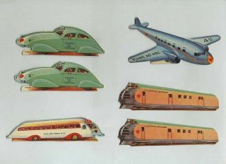 (6) Small Vintage Die Cut Stand - Up Valentine Cards Airplane Streamliner Yz3923