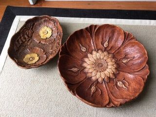 0180 And 4465 Vintage Syroco Flower Wood Grain Bowls 1946 Multi Products Inc.