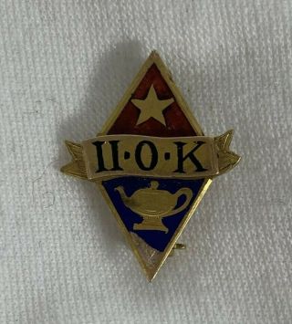 Vintage Pi Omicron Kappa Gold Tone Sorority Fraternity Pin Red And Blue Enamel
