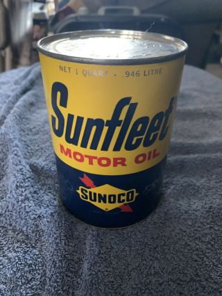 Vintage Sunoco Sunfleet Sae 30 Nos Full 1 Qt Motor Oil Can - Gas & Oil