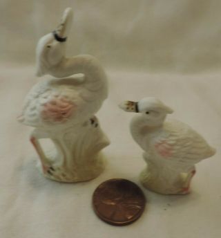 Vintage Orimco Bone China Miniature Stork Shore Bird Figurine 2 3/8 " Mother Baby