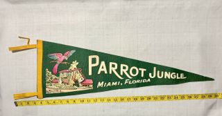 Vintage 1950s 1960s Parrot Jungle Miami Florida Felt Pennant Very Rare