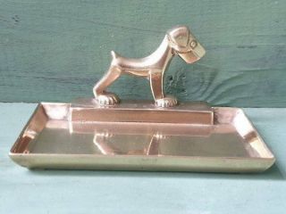 Antique Art Deco Cast Brass Terrier Dog Calling Card Coin Key Jewellery Tray