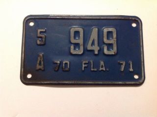 Vintage Florida Motor Cycle License Plate 1970/1971
