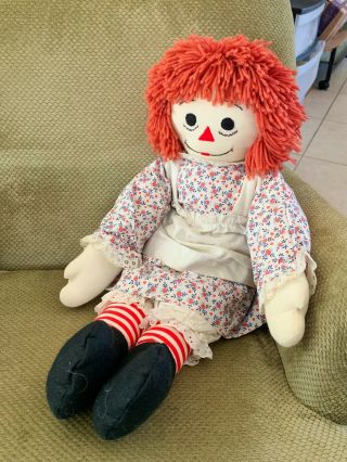 Vtg Handmade Raggedy Ann Doll 26 " Floral Outfit Embroidered Face Collectible