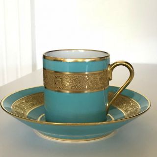 Legle Limoges Porcelain - Antique Espresso Cup & Saucer With Gold Incrustations