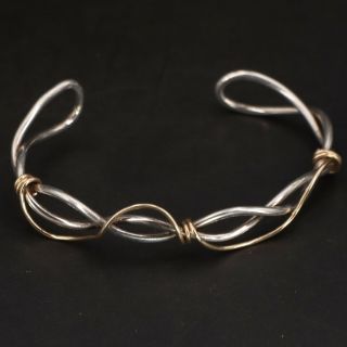 Vtg Sterling Silver & Gold Filled - Southwestern Twisted 6.  5 " Cuff Bracelet 24g