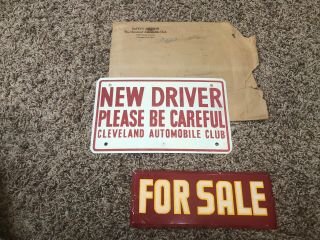Antique Circa 1940 Cleveland Automobile Club License Plate Topper Badge Smaltz