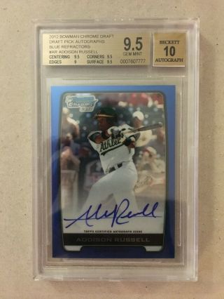 2012 Addison Russell Bowman Chrome Draft Blue Refractor Rookie Auto Bgs 9.  5/10