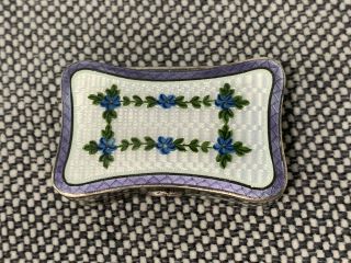 Antique Charles Edwin Turner Sterling Silver Guilloche Enamel Floral Pill Box