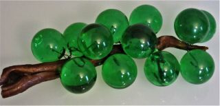 Vintage Cluster Of Green Lucite Grapes On Grapevine Wood,  1960 